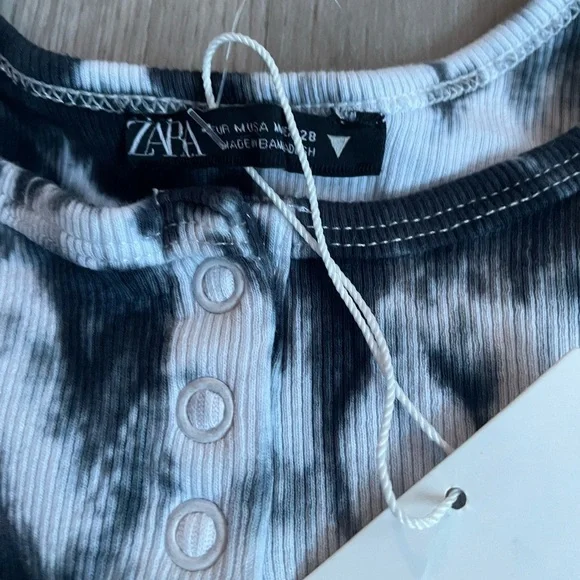 Zara Tie Dye Black and White Bodycon Henley Tank Dress size M - Picture 5 of 5
